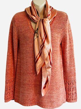 Chicos Knit Sweater Size 1 Blush Pink V-Neck Lattice Stitch Crochet L New Scarf